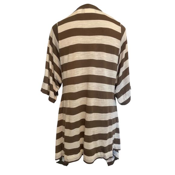 Chico's Striped Topper Size 1 (Womens Medium) Brown White Asymmetrical Cardigan - Picture 3 of 6